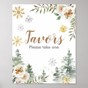 Favorittecken för Vintervit Blommigt Gräs Träd Poster