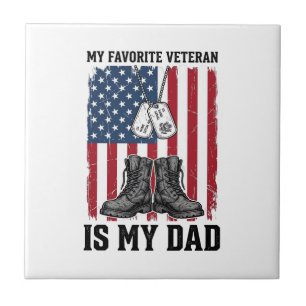 Favoritveteran är min pappa Patriotisk tröjd desig Kakelplatta