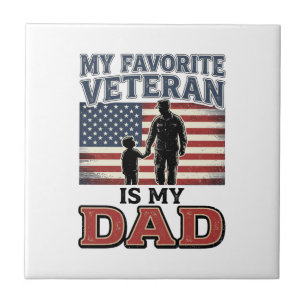 Favoritveteran är min pappa Patriotisk tröjd desig Kakelplatta