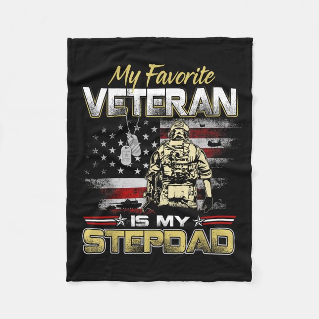 Favoritveteran är styvfar flagga fäder veteraner fleecefilt (Framsidan)