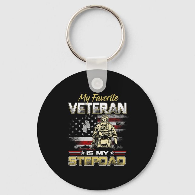 Favoritveteran är styvpappa flagga fäder veteraner nyckelring (Framsida)