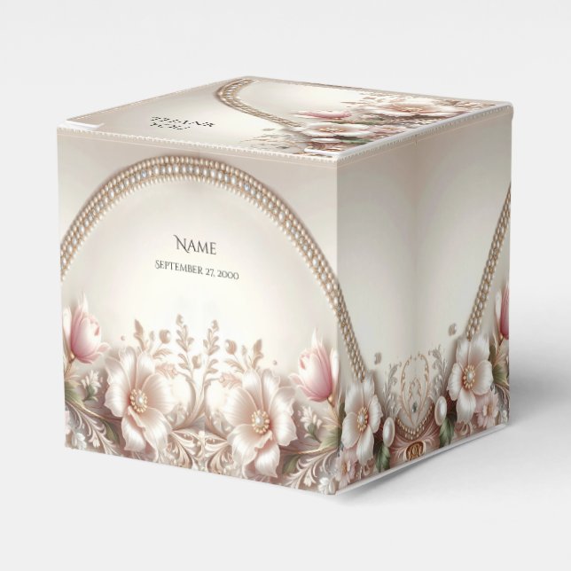 Favorruta med blommor och pärldekor presentaskar (Framsidan Sidan)