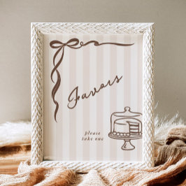 Favors Bebe Cafe Brown Bow Handdrawn Cake Poster