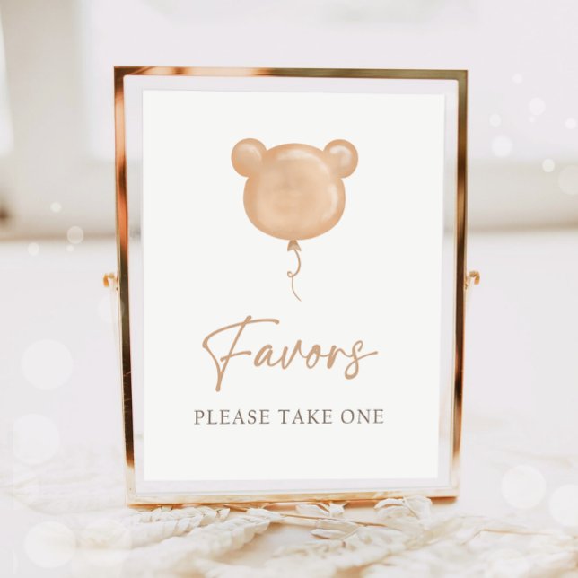 Favors Teddy Bear Balloon Boho Neutral Birthday  Poster (Skapare uppladdad)
