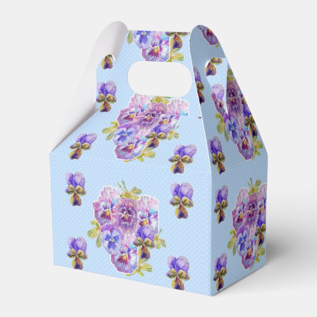 Favorsask med shabby blue pensé blomster för bröll presentaskar (Framsidan Sidan)