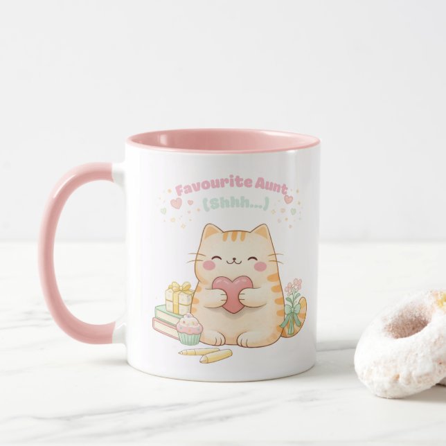 Favourite Aunt Cute Kawaii Kitty Cat Sweet Pink Mugg (Med munk)