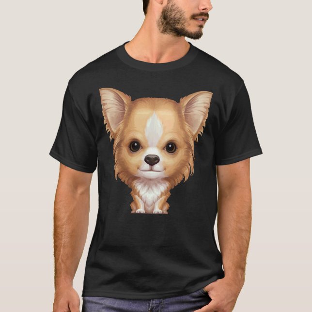 Fawn&amp White Long Jacka Chihuahua T Shirt (Framsida)