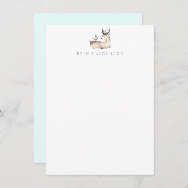 Fawn and Bird Stationery - Baby Hjort Note Cards Anteckningskort (Fram/baksida)