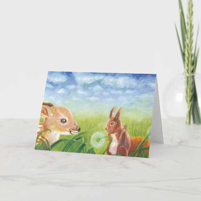 Fawn and Squirrel Helgkort (Framsida)