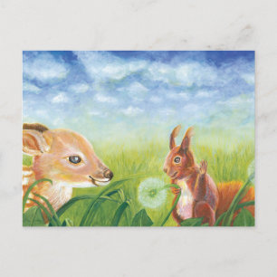 Fawn and Squirrel Vykort