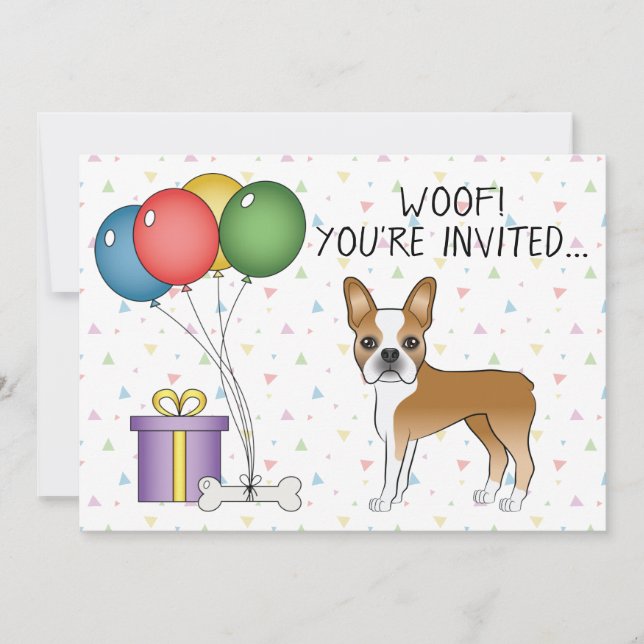 Fawn and White Boston Terrier Cute Hund - Birthday Inbjudningar (Framsida)