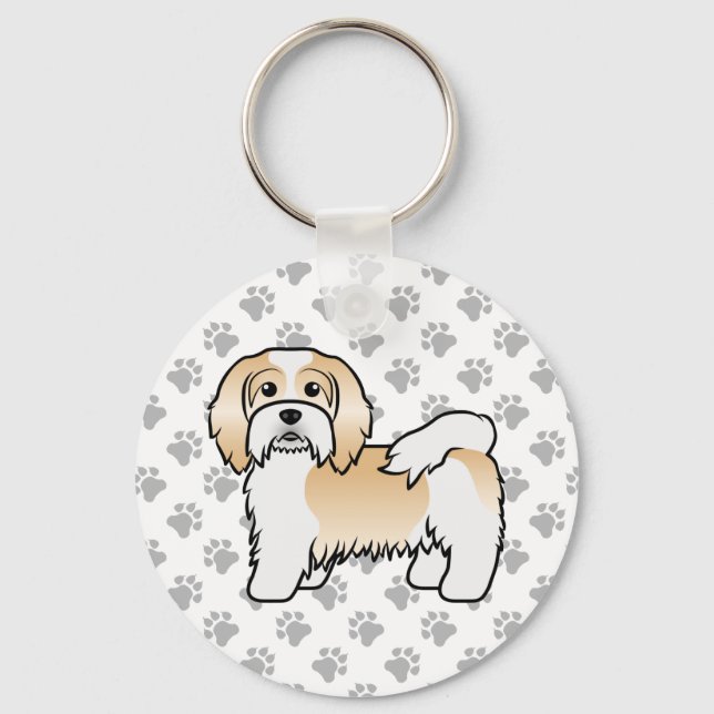 Fawn and White Havanese Cute Tecknad hund Nyckelring (Framsida)