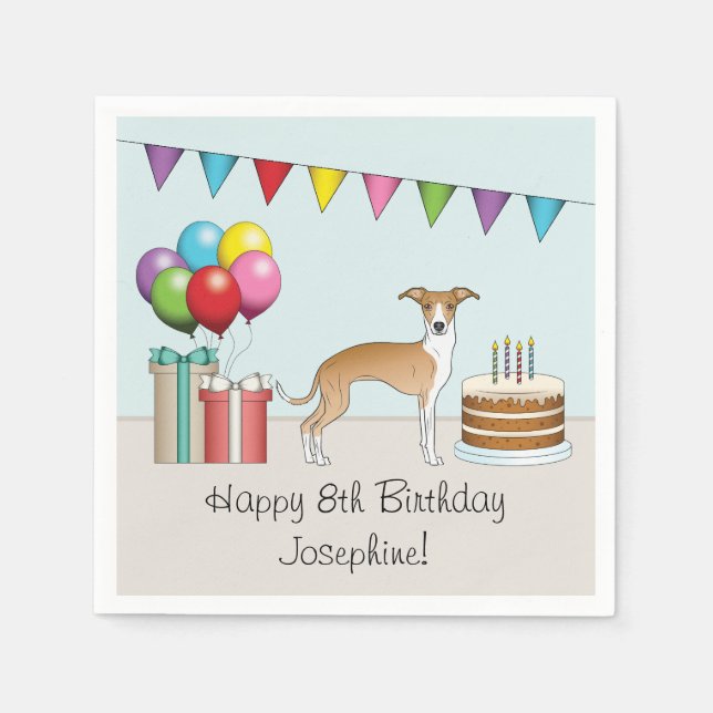 Fawn and White Italy Greyhound Colorful Birthday Pappersservett (Framsidan)