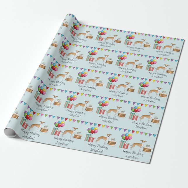 Fawn and White Italy Greyhound Colorful Birthday Presentpapper (Utrullad)