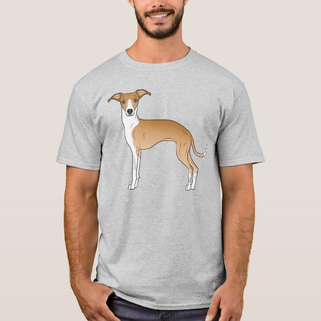 Fawn and White Italy Greyhound Tecknad hund T Shirt (Framsida)