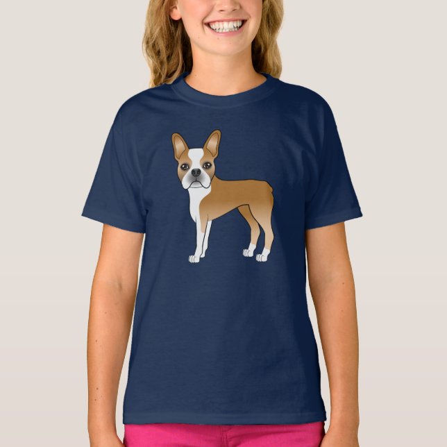 Fawn Boston Terrier Adsible Tecknad hund Design T Shirt (Framsida)