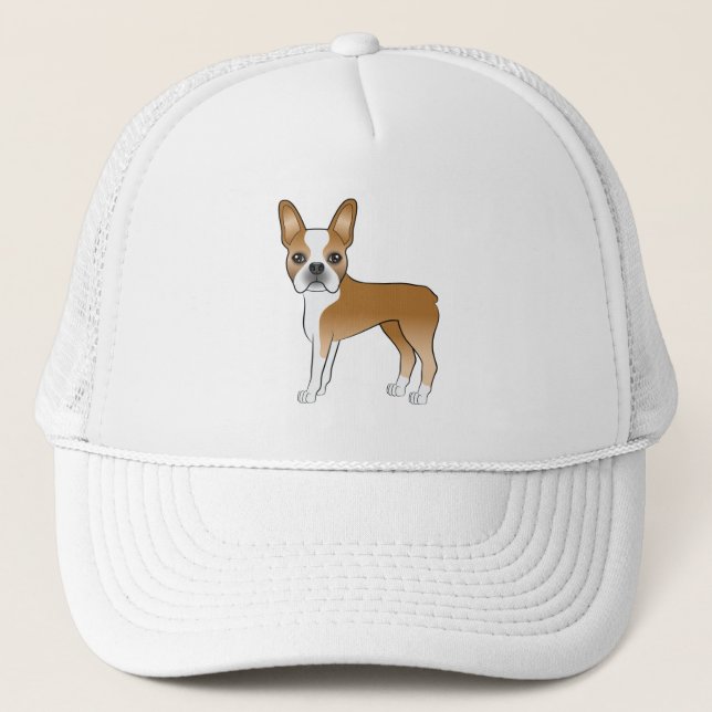 Fawn Boston Terrier Cute Tecknad hund Artwork Keps (Framsida)