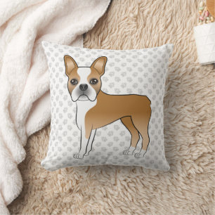 Fawn Boston Terrier Söt Tecknad Hund & Grå Tassar Kudde