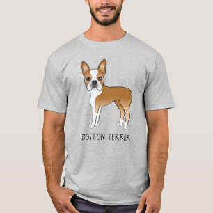 Fawn Boston Terrier Tecknad Hund & Anpassad Text T Shirt