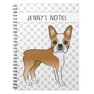 Fawn Boston Terrier Tecknad Hund Med Anpassad Text Anteckningsbok