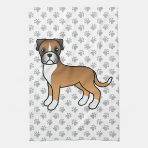Fawn Boxer Söt Tecknad Hund & Tassar Kökshandduk