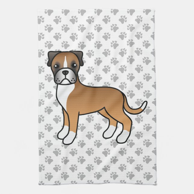 Fawn Boxer Söt Tecknad Hund & Tassar Kökshandduk (Vertikal)