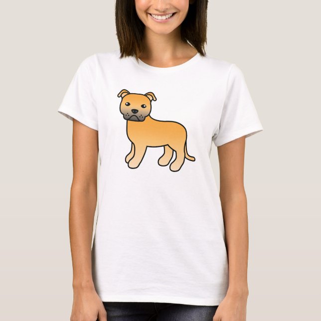 Fawn Cartoon Staffordshire Bull Terrier Tee (Framsida)