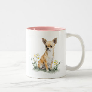 Fawn Chihuahua Blommig Akvarellkonst Två-Tonad Mugg