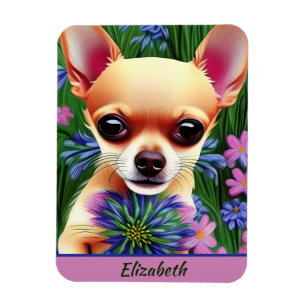 Fawn Chihuahua Puppy in Flower Meadow Personlig Magnet