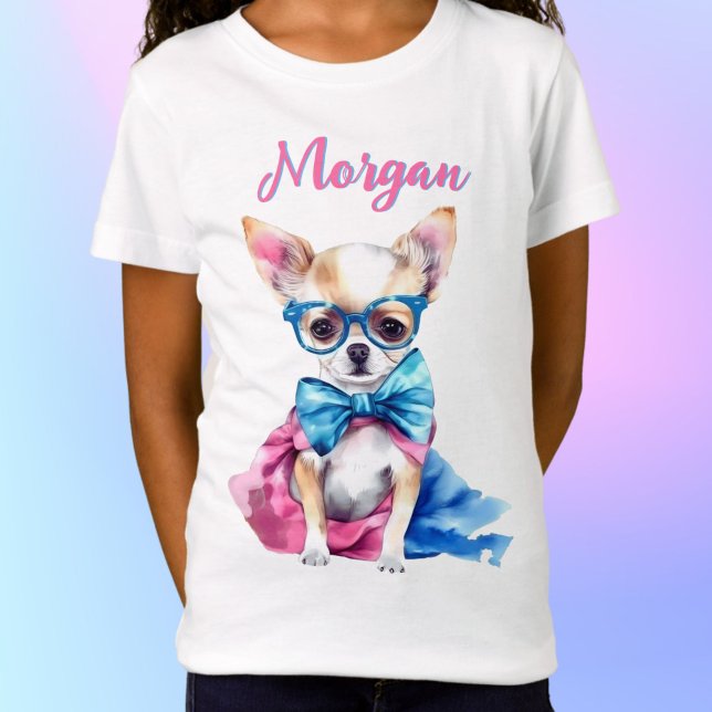 Fawn Chihuahua Puppy Wearing Glasses w/ Namn T Shirt (Skapare uppladdad)