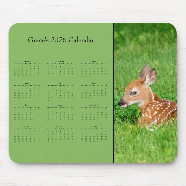 Fawn - Customizable full year 2026 calendar Musmatta (Framsidan)