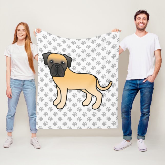 Fawn engelsk mastiff söt tecknad hund & tassar fleecefilt (På plats)