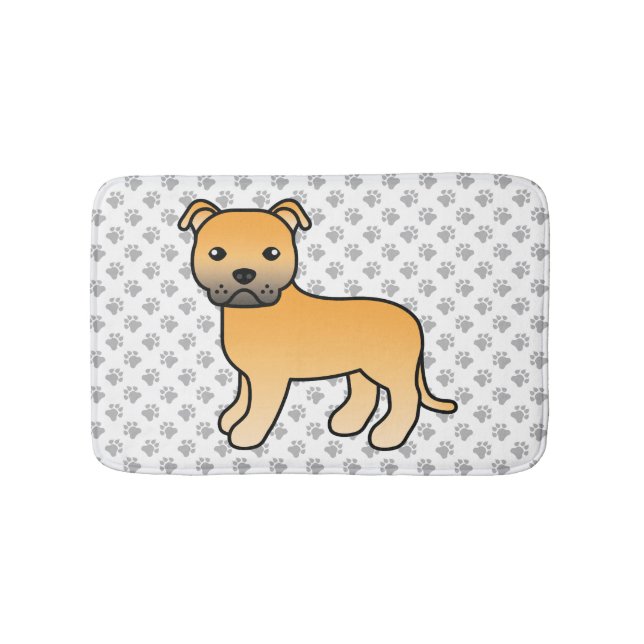 Fawn engelsk Staffie Söt Tecknad Hund & Tassar Badrumsmatta (Framsidan)