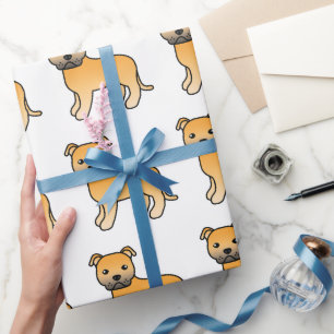 Fawn engelsk Staffie Söt Tecknad Hundmönster Presentpapper