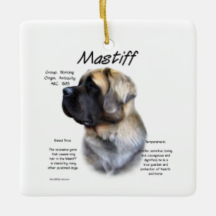 Fawn Fluffy Mastiff Historik Julgransprydnad Keramik