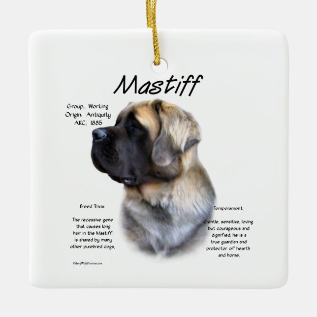 Fawn Fluffy Mastiff Historik Julgransprydnad Keramik (Framsida)