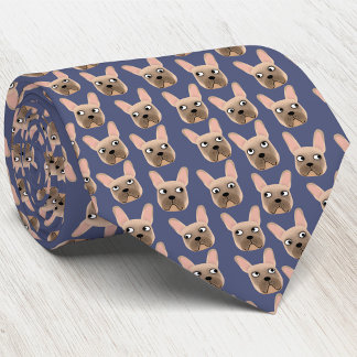 Fawn Fransk Bulldog Blue Neck Tie Slips