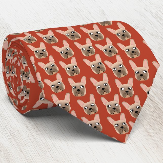 Fawn Fransk Bulldog Red Neck Tie Slips (Fawn French Bulldog dog pattern art neck tie)
