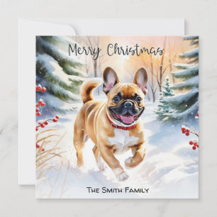 Fawn fransk bulldogg i snö God Jul Julkort