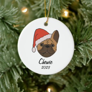 Fawn Frenchie Santa Hat-julprydnaden Julgransprydnad Keramik
