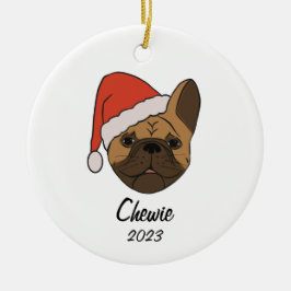 Fawn Frenchie Santa Hat-julprydnaden Julgransprydnad Keramik