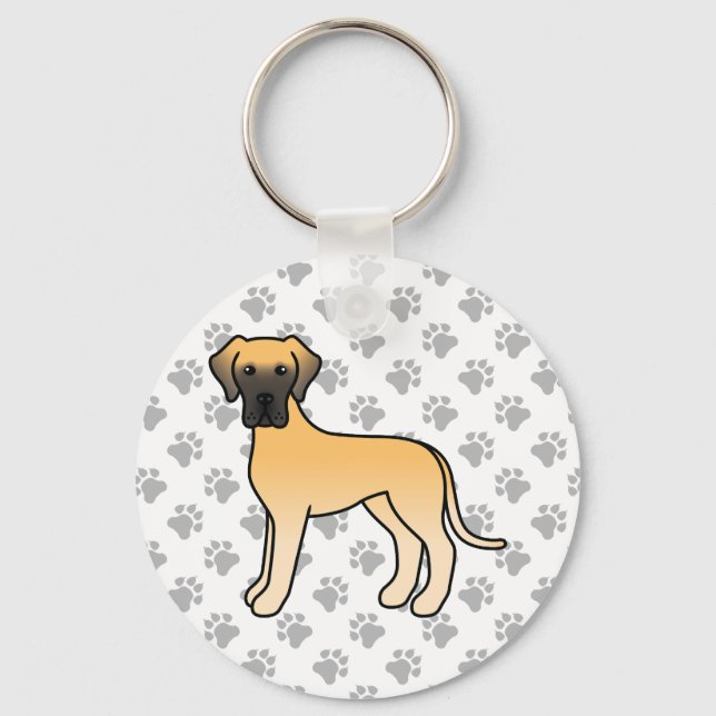 Fawn Grand Danois Söt Tecknad Hund Nyckelring (Framsida)