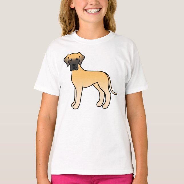 Fawn Grand Danois Söt Tecknad Hund T Shirt (Framsida)
