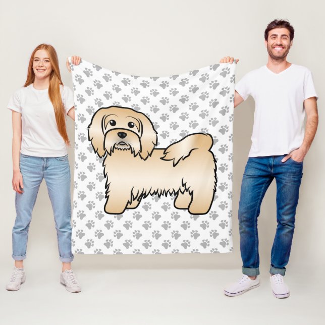Fawn Havanese Cute Tecknad hund Illustration Fleecefilt (På plats)