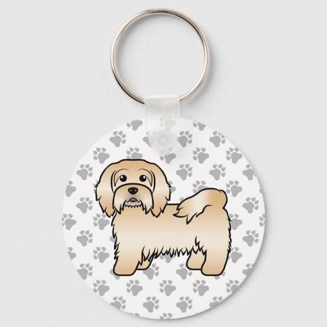 Fawn Havanese Cute Tecknad hund Illustration Nyckelring (Framsida)