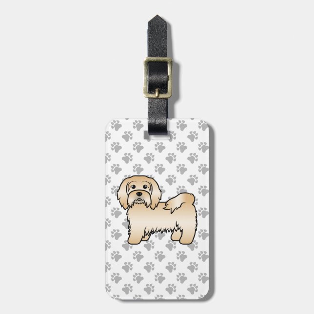 Fawn Havanese Söt Tecknad Hund & Anpassad Text Bagagebricka (Vertikal Framsida)