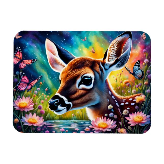 Fawn in Meadow Pond Magnet (Horisontell)