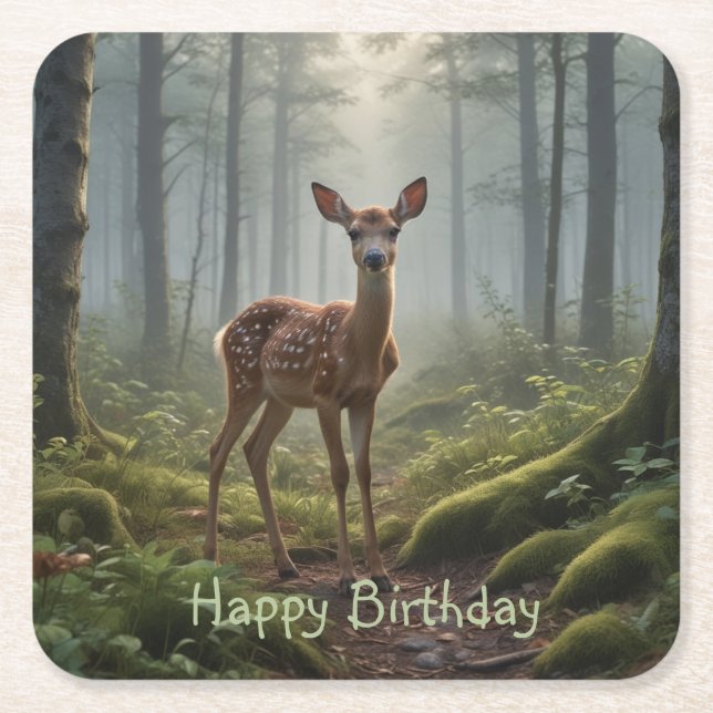 Fawn in the Forest Underlägg Papper Kvadrat (Framsidan)