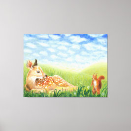Fawn in the Grass Illustration Canvastryck