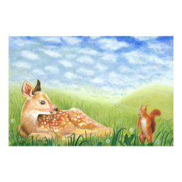 Fawn in the Grass Illustration Fototryck